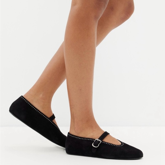 Alaia Shoes - Alaïa black suede ballet flats with strap and rubber sole - so 35